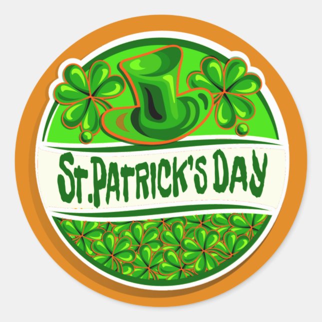 Sticker Rond St Patrick's Day Casquette Shamrock Green Orange (Devant)