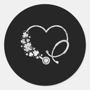 Sticker Rond St Patricks Day Cœur Shamrock Stethoscope Infirmiè