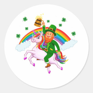 Sticker Rond St. Patrick's Day Cute Leprechaun équitation Unico