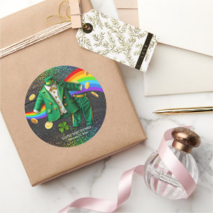 Sticker Rond St. Patrick's Day Gold Rainbow Clover Baby shower