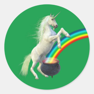 Sticker Rond St. Patrick's Day Green Unicorn Rainbow