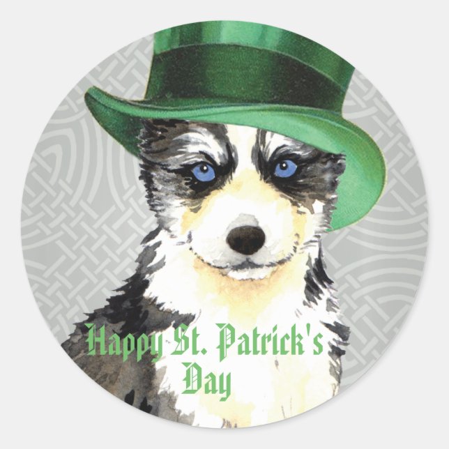 Sticker Rond St. Patrick's Day Husky (Devant)