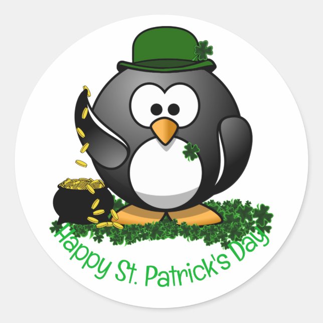Sticker Rond St. Patrick's Day Lucky Penguin  (Devant)