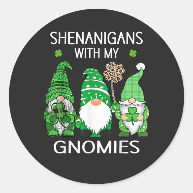 Sticker Rond St Patricks Day Lucky Shamrock Leopard Gnomes  (Devant)