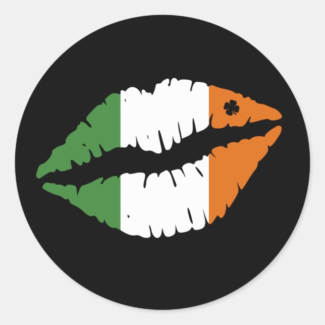Sticker Rond St Patrick's Day Lucky Shamrock Lips irlandais (Devant)