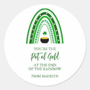 Sticker Rond St. Patrick's Day Pot of Gold Boho Rainbow