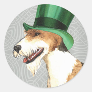 Sticker Rond St. Patrick's Day Wire Fox Terrier