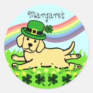 Sticker Rond St. Patrick's Day Yellow Lab Baby