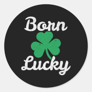Sticker Rond St Patricks Né Chanceux Descendant Irlandais Lutin