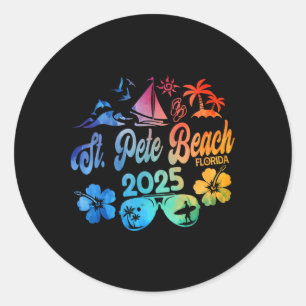 Sticker Rond St. Pete Beach Floride 2025 Tie Dye Vacation Souve