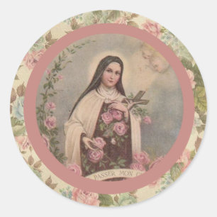 Sticker Rond St Therese de l'enfant Jésus peu de fleur