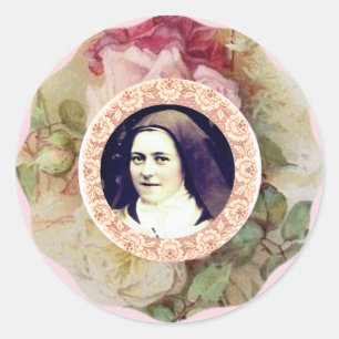 Sticker Rond St Therese le petit Rose de fleurs