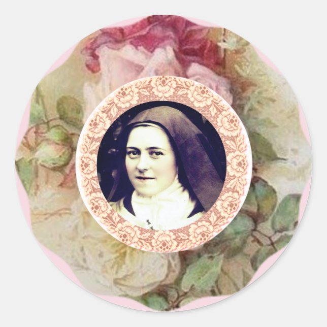 Sticker Rond St Therese le petit Rose de fleurs (Devant)