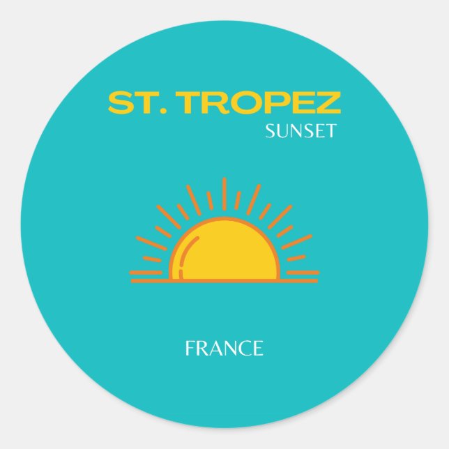 Sticker Rond St Tropez, Coucher du soleil, Art du voyage, Turqu (Devant)