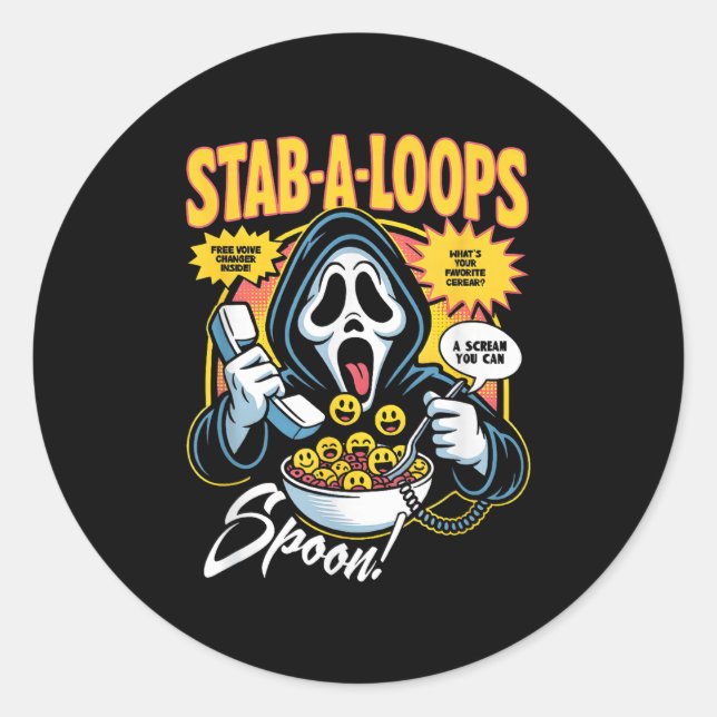 Sticker Rond Stab-a-loops Horror Cereal Box Halloween (Devant)