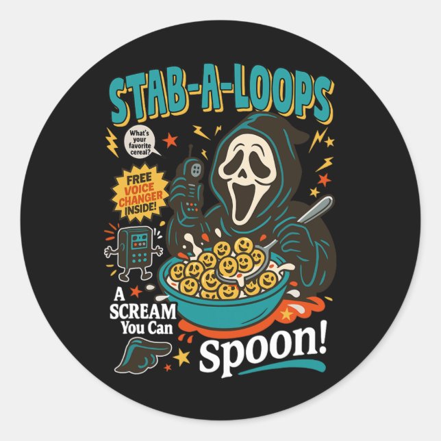 Sticker Rond Stab-a-loops Horror Cereal Box Halloween Killer Br (Devant)