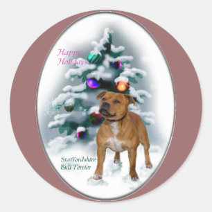 Sticker Rond Staffordshire Bull Terrier Cadeaux de Noël