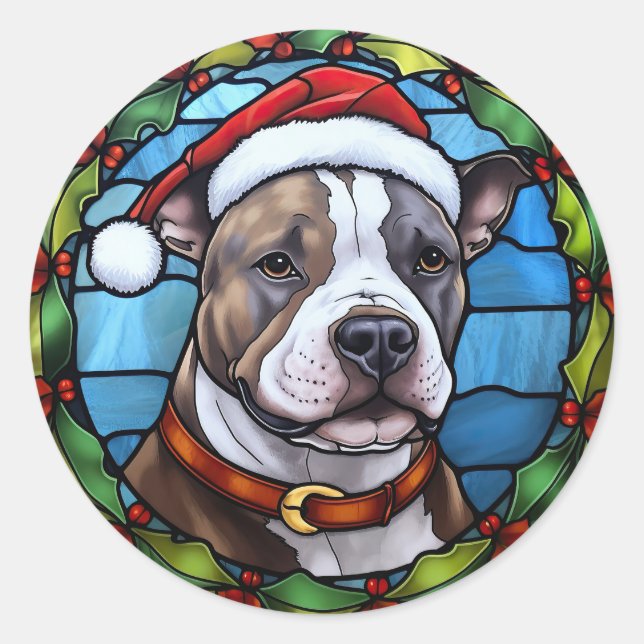 Sticker Rond Staffordshire Bull Terrier Vitrail Noël (Devant)