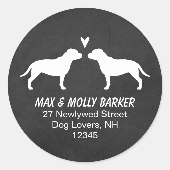 Sticker Rond Staffordshire Bull Terriers Love Adresse de retour (Devant)