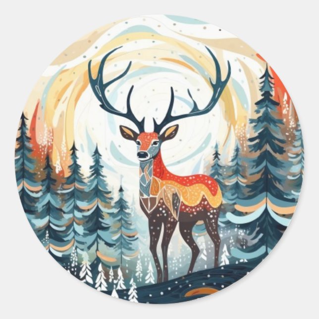 Sticker Rond Stag dans l'autocollant à neige (Devant)
