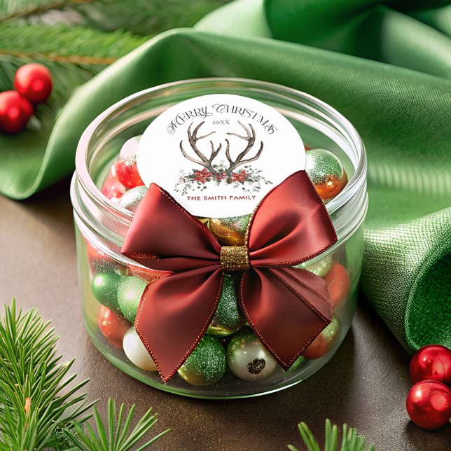 Sticker Rond Stag Joyeux Noël Botanique (Créateur téléchargé)