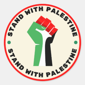 Sticker Rond Stand avec la Palestine - Poing - Couleurs du drap