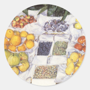 Sticker Rond Stand de fruits de Gustave Caillebotte, Art Vintag