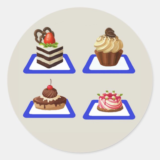 Sticker Rond Stand de gâteau délicieux (Devant)