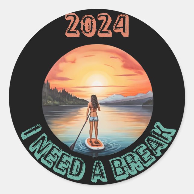 Sticker Rond Stand Up Paddleboard Surf dans le paradis (Devant)