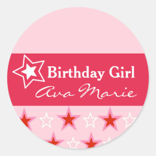 Sticker Rond Star Birthday Girl Party