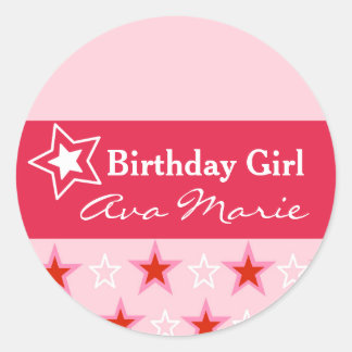 Sticker Rond Star Birthday Girl Party