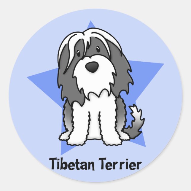 Sticker Rond Star de Kawaii Terrier tibétain (Devant)