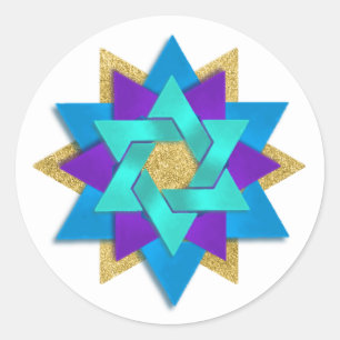 Sticker Rond Star Flower Turquoise bleu violet Aqua