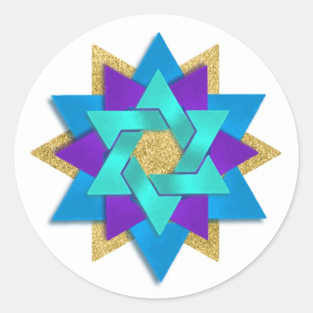 Sticker Rond Star Flower Turquoise bleu violet Aqua (Devant)