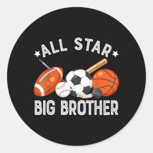 Sticker Rond Star Grand Frère Du Basball Soccer D'anniversaire