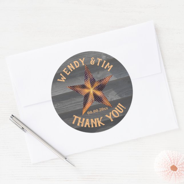 Sticker Rond Star Lantern & Old Wood Rustique Américain (Enveloppe)