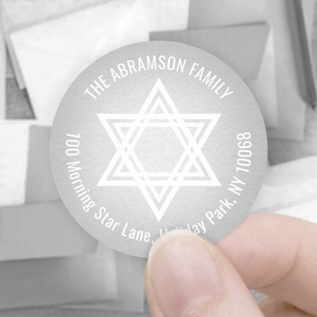Sticker Rond Star of David Faux Silver Foil Adresse de retour (Créateur téléchargé)