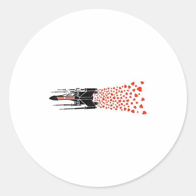 Sticker Rond Star War Valentines Day Luke R2 D2 X Wing Hearts  (Devant)