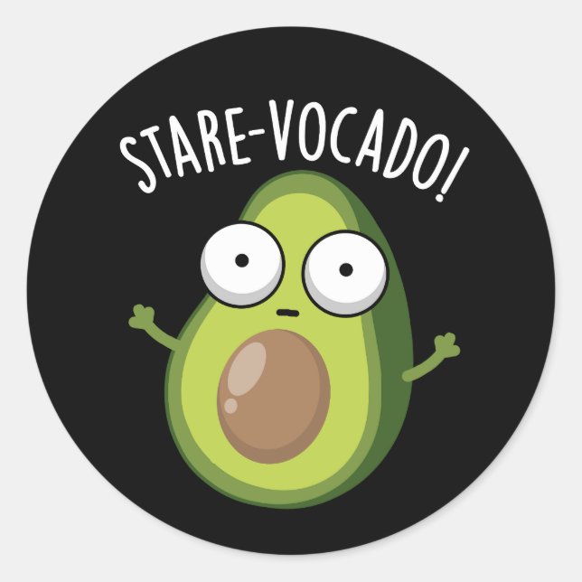 Sticker Rond Stare-vocado Drôle Avocado Pun Dark BG (Devant)
