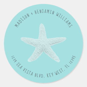 Sticker Rond Starfish Beach Family Return Adresse Blue
