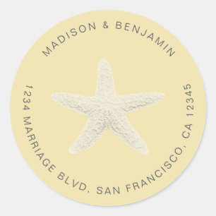 Sticker Rond Starfish Beach Mariage Retour Adresse Jaune