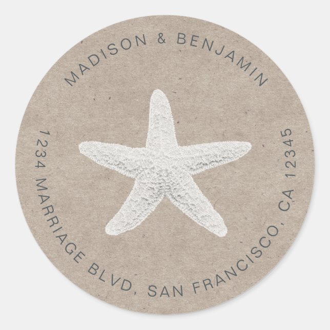 Sticker Rond Starfish Beach Mariage Retour Adresse Kraft (Devant)