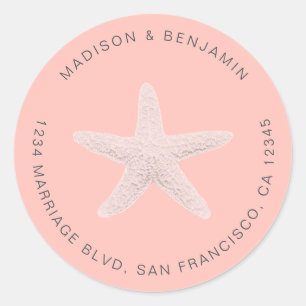Sticker Rond Starfish Beach Mariage Retour Adresse Rose