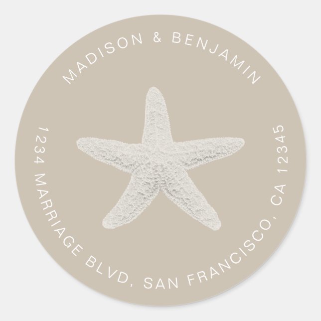Sticker Rond Starfish Beach Wedding Retourner Adresse Grey (Devant)