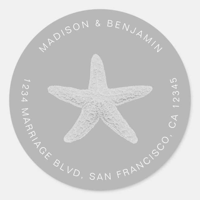 Sticker Rond Starfish Beach Wedding Retourner Adresse Grey (Devant)