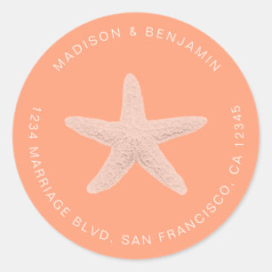 Sticker Rond Starfish Beach Wedding Return Adresse Orange
