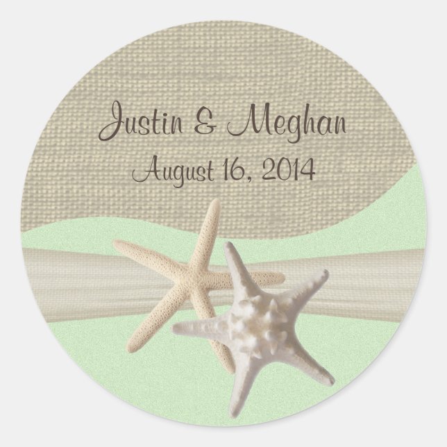 Sticker Rond Starfish & Burlap Green (Devant)