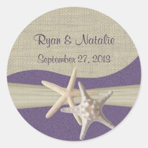 Sticker Rond Starfish & Burlap Purple Beach