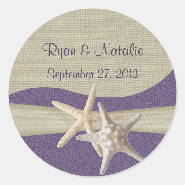 Sticker Rond Starfish & Burlap Purple Beach (Devant)