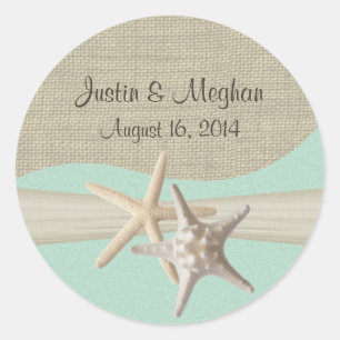 Sticker Rond Starfish & Burlap Seafoam